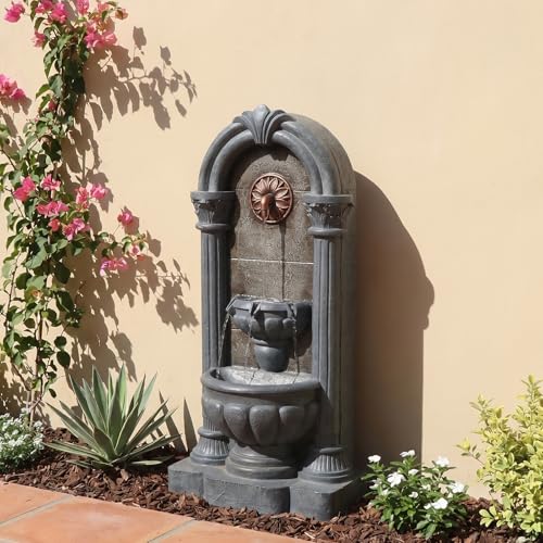 33.36 Outdoor Wall Fountain with LED Lights Flat Back Water Fountain Outdoor Freestanding Cascading Waterfall Feature for Patio Backyard Yard Garden Porch Courtyard