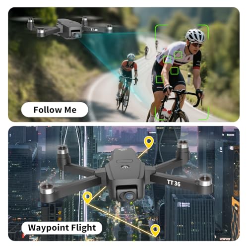 TTROARDS TT36 GPS Drohne mit 4K-Kamera für Erwachsene, 5G WLAN Echtzeitübertragung, GPS Intelligente Rückkehrfunktion, Follow-Me-Funktion, RC-Quadcopter Bürstenlose Motoren Drohnen für Anfänger