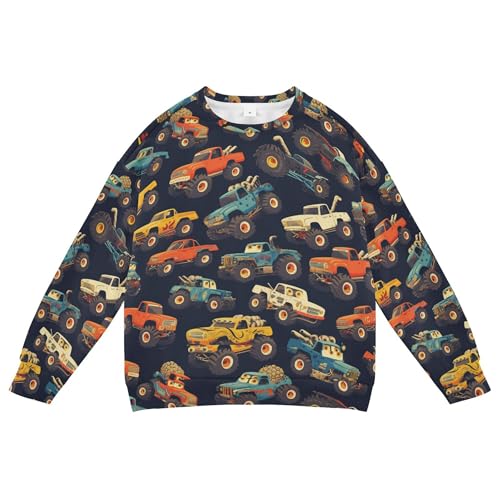 JUNZAN Monster Colorful Trucks Black Little Boys Hooded Sweatshirt Long Sleeve Tops Clothing Shirts Party 4T