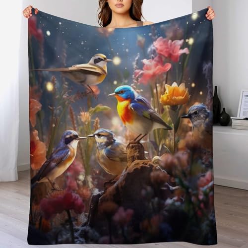 Couverture impression 3D oiseau mignon plaid flannel douceur et réconfort