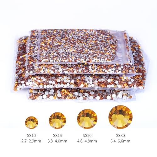 Image of 10000PCS Gold Yellow Rhinestones Bulk, Flat Back Crystal Glass Stone Round Gems,SS20, 4.6-4.8mm