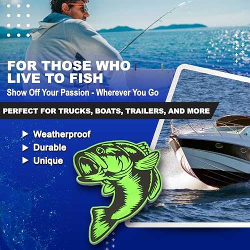 Image of Bass Emblem 3D Fish Badge - Custom Car Sticker for Car, Truck, SUV, Trunk, Hood, Fender - Set of 2 (Green)
