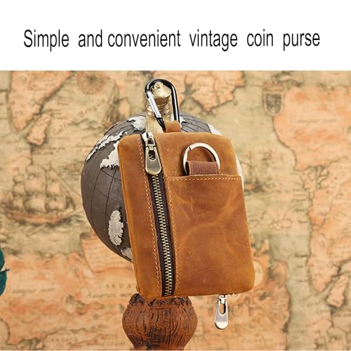 Leather Mini Medieval Pouch Keychain, Change Holder, Coin Organizer, Leather Zipper Pouch Coin，Leather zipper Pouch for Men & Women (Wine red)3