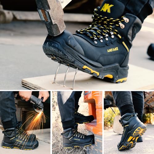 Steel Toe Boots for Men, Mens Work Boots Steel Toe 100% Nubuck Leather Construction Safety Boots4