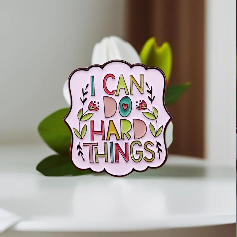 Image of I Can Do Hard Things Enamel Lapel Pins Inspiring Badge Letter Inspirational Quote Pin Brooch Backpack Gifts for Friends