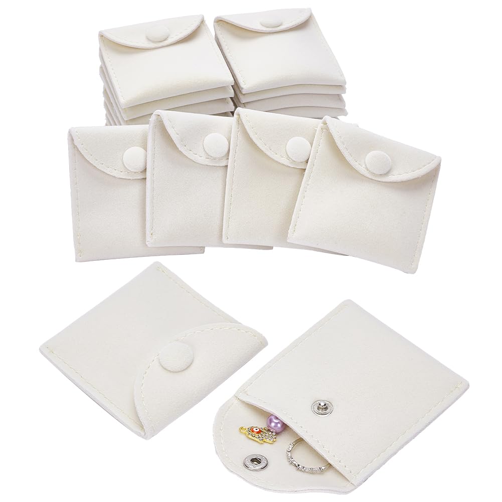 NBEADSNBEADS 24 Pcs Velvet Jewelry Pouches with Snap Button, Cornsilk Color Velvet Jewelry Storage Bags Luxury Gift Bag for Candy Gift and Jewelry Necklace Bracelet Packing, 2.91x2.8(7.4x7.1cm)