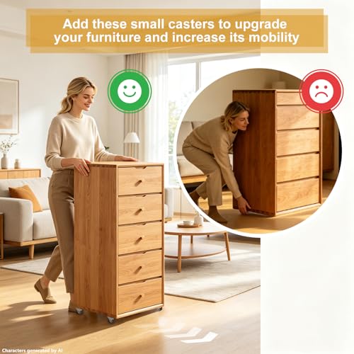 1 Inch Small Rigid Caster Wheels, 4 Pack Non-Swivel Low Profile Plate Casters, No Floor Marks Silent Rubber Replacement Wheels for Furniture, Trundle Beds, Drawers, Rolling Doors, Cabinets | Low Profile, Non-Marks, Smooth Rolling, Steel Fixed Bracket