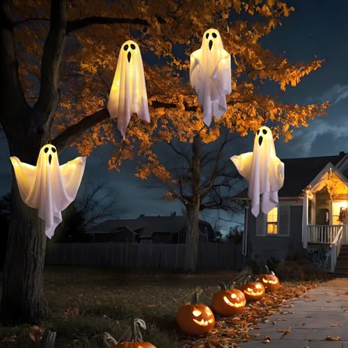 Fantômes suspendus Halloween avec télécommande pour déco de jardin - 5