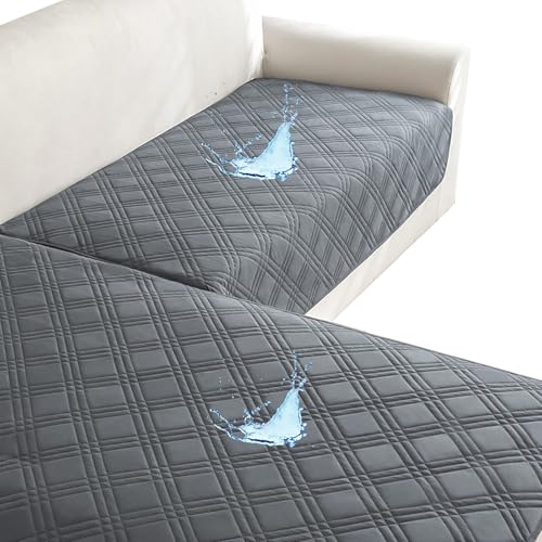 SWJ-swjssb 2 Piezas Funda Cubre Sofá Chaise Longue Acolchado Impermeable, Reversible Universal para 2/3 Plazas Izquierdo/Derecho, Protector para Gatos y Perros(Gris Oscuro)