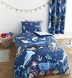 Sibiles Juego de Funda Nórdica Infantil Niños Cama 90 y 105 con Botones Estampado Peces Ocean Life