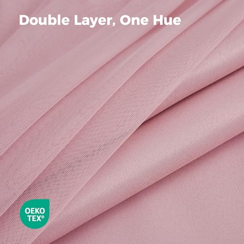 Image of 100% Blackout Curtains for Bedroom, Double Layer Pink Curtains, Black Out Curtain 84 inch Long with Sheer Overlay for Living Room, Room Darkening Window Drapes with Grommet, 52 inch W x 84 inch L