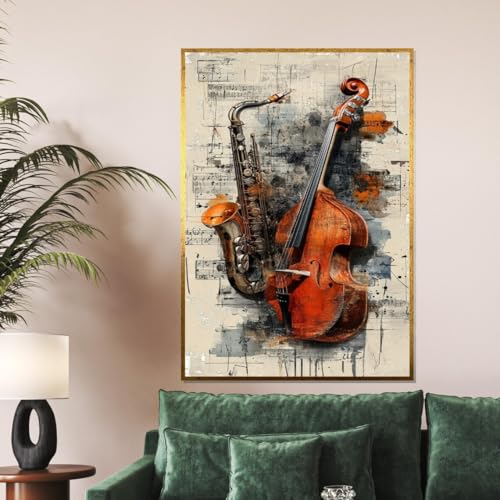 Tableau sur toile « Symphonie de jazz », affiche murale avec saxophone et violoncelle, poster sur le thème de la musique, décoration murale sur toile,...