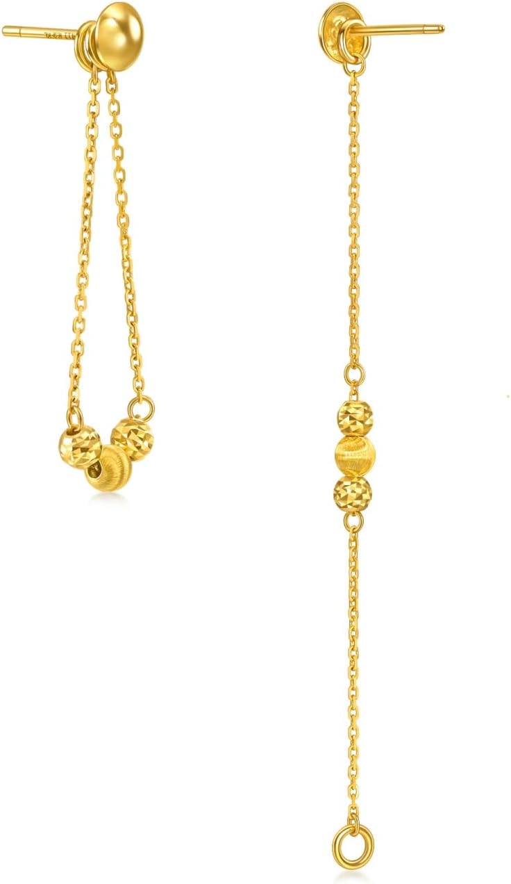 CHOW SANG SANG Dainty 999 24K Gold MINTYGREEN Price-by-Weight 2.99g Gold Sandblasted Beads Dangle Earrings for Women 94604E