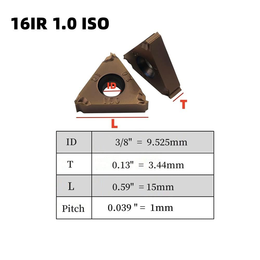 LAHDYFHOE 16IR Lathe Threading Inserts Carbide Inserts for External Thread/Internal Thread Turning Tool Holders for for Stainless Steel and Iron (10pcs 16IR 1.0)