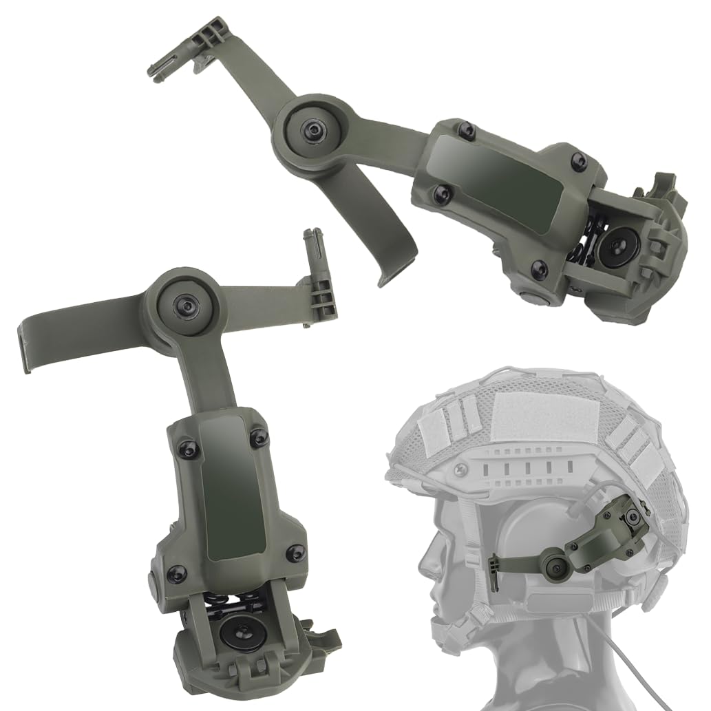 Adaptador de auriculares tácticos para Comtac 2/3, Ops-Core Arc y M-Lok, riel lateral, giro 360° ajustable, verde