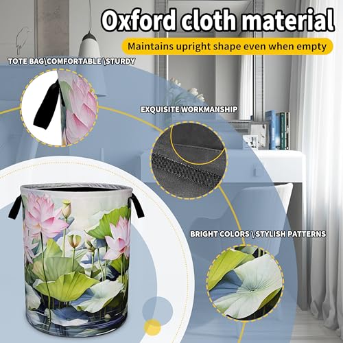 Image of Lotus Laundry Basket Beautiful Flowers Foldable Waterproof Oxford Cloth