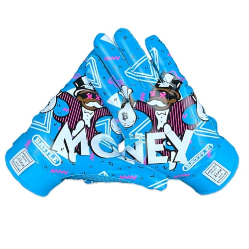Battle Sports MM 2.0 Neon Blue Wide Receiver Football Gloves, Ultra Stick Adult & Youth Gloves - Adult Large, Neon Blue