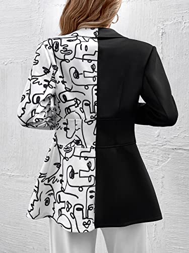 WDIRARA Women's Colorblock Figure Graphic Print Long Sleeve Zipper Elegant Blazer2
