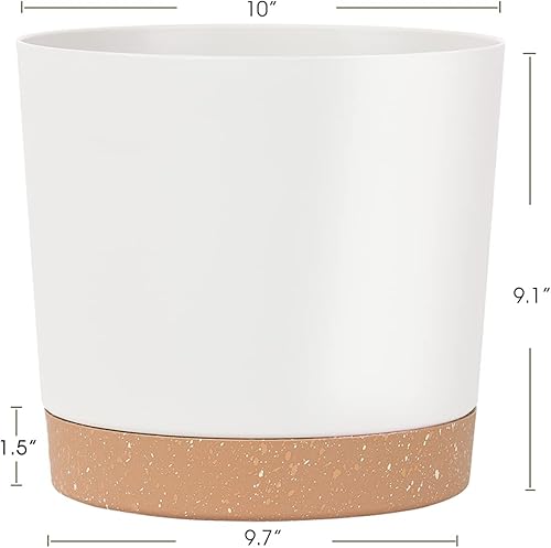 Miniatura 3 de kubvici Macetas para plantas de interior, paquete de 2 macetas de plástico de 10 pulgadas con platillo de drenaje para interiores y exteriores,