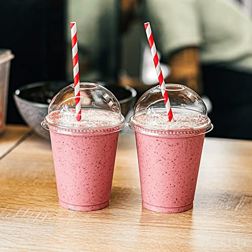 HOT BARGAINS Smoothie Cups with Dome Lids Crystal Clear PET 100 Pack 12oz/360ml Round Shape