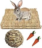 Rabbit Grass Mat Woven Bed Mat for Small Animal,Bunny Chew Toy Ball for Guinea Pig Parrot Rabbit...