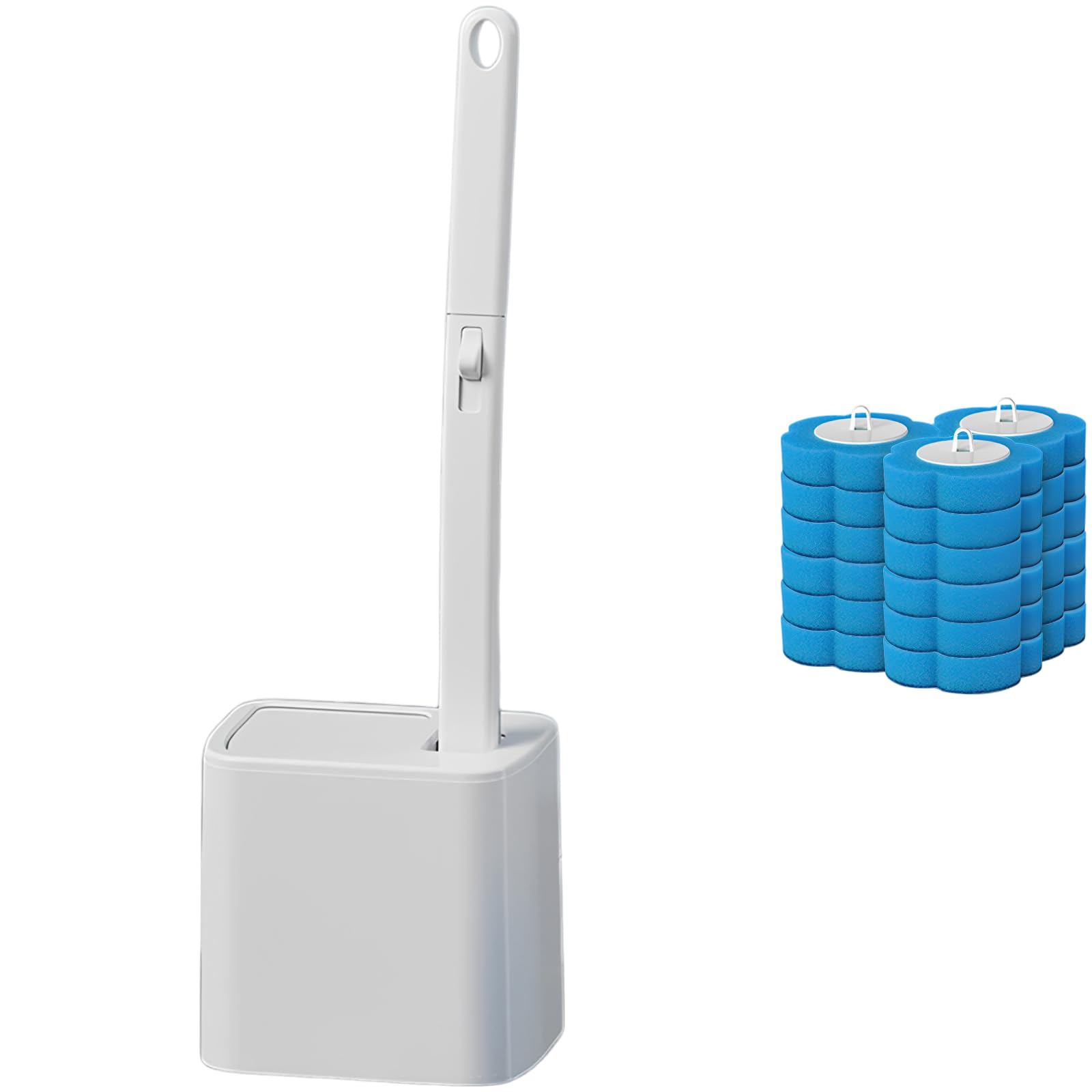 Automatische Klappdeckel-Einweg-Toilettenbürste mit 36 blauen Ersatzköpfen, wandmontierter Toilettenreiniger mit Selbstreinigungsfunktion, Halter für Badezimmerreinigung, 40 x 5,5 cm