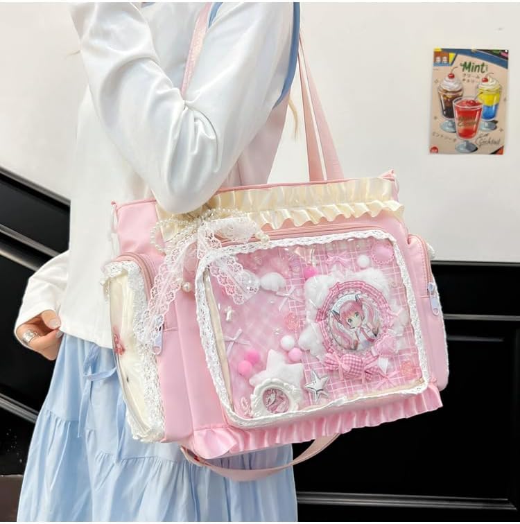Ita Bag Womens Y2k Cute Hand Bags Kawaii Ita Crossbody Purse Lace Ruffle Trim Crossbody Tote