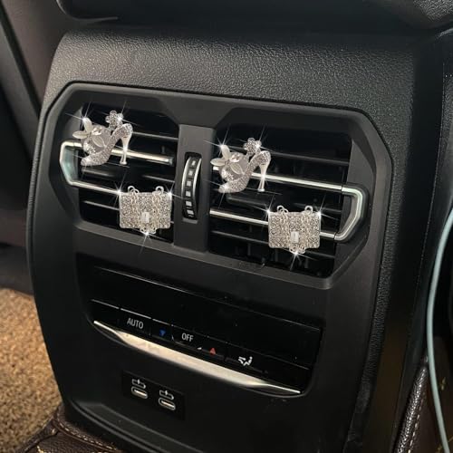Image of 4Pcs Bling High Heel Shoe and Bag Air Vent Clips, Crystal Car Air Fresheners Vent Clips Car Diffuser Vent Clip Rhinestone Diamond Car Decoration Bling Car Accessories for Women，Interior Accessories