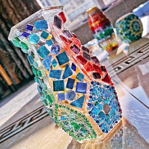 Femnow Mosaiksteine zum Basteln, Mosaik Bastelset Kinder, Glassteine Bunt Mosaik Steine, Muggelsteine Bunt Kinder, Mosaiksteine Frostsicher für Aussenbereich, Glasmosaiksteine(ca.160+g)