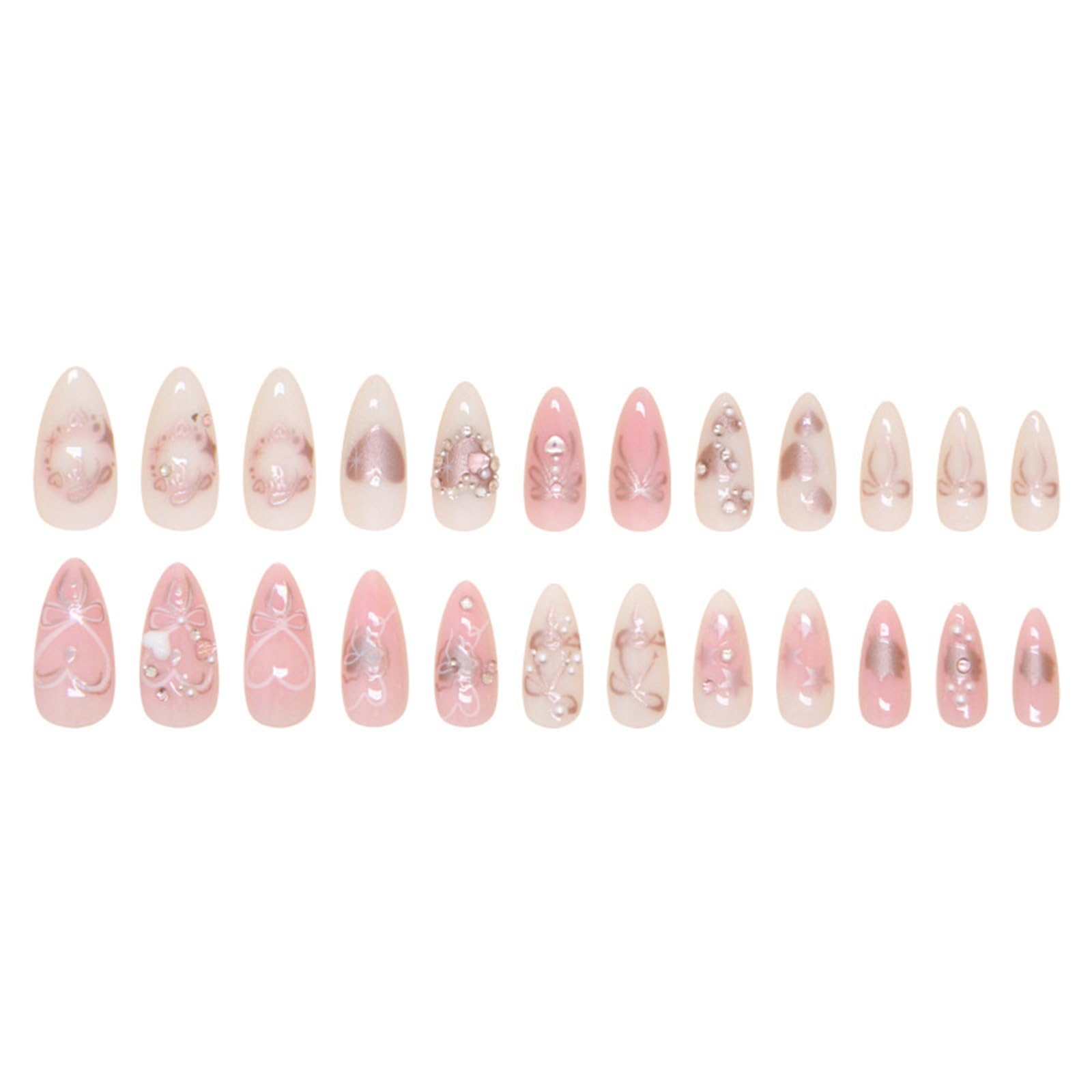 LBPEPAMZ Green Press on Nails Medium Almond Fake Nails with 3D Pearl Rhinestones Designs Gold French Tips Flower Acrylic Nails False Nails White Floral Full Cover Glossy Stick on Nails for Women 24Pcs: Hearts