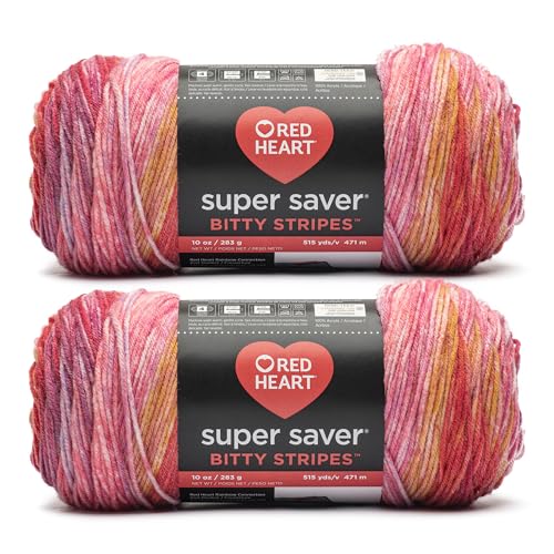 Image of Red Heart Super Saver Bitty Stripes Pink Lemonade Yarn - 2 Pack of 10oz /283g - 100% Acrylic - #4 Worsted (Medium) - 515 Yards - Knitting /Crochet