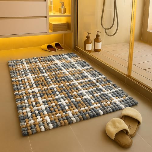 Image of LAHOME Bathroom Mat Anti Slip Bathmat Water Soak Floor Rug Non Slip Cotton Bath Mat 40x60 Cm, Brown