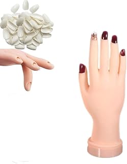 Practice Hand for Acrylic Nails Nail Art Training Hand with 100Pcs Coffin Fake Nails - Flexible Movable Fake Hand for Nails Practice Manicure Practice Tool Nail Hand Mannequin Flexible Bendabl