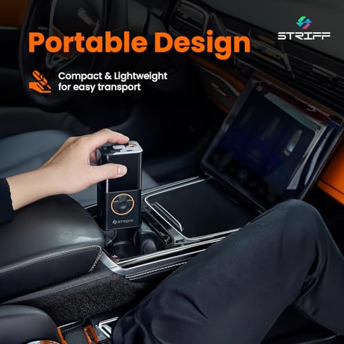 Image of STRIFF EZ air tyre Inflator with 150 PSI Pressure, 4000 mAh Battery PowerBank,Tyre Inflator Digital Display, Pressure Detection, 5 Air Fill Modes Tyre Pump Compressor for Cars, Bikes, Bicycles & Balls