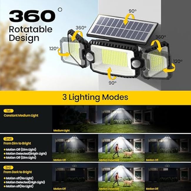 Solar Lights Solar Flood Light 3 Head Sensor Fence Lights