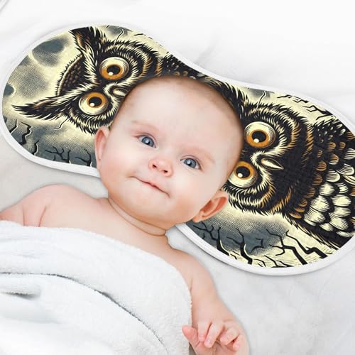 Kigai Spooky Cartoon Owl Baby Muslin Burp Cloths 4 Pack, Soft 4 Absorbent Layers Cotton Burp Rags for Newborn Girls Boys4