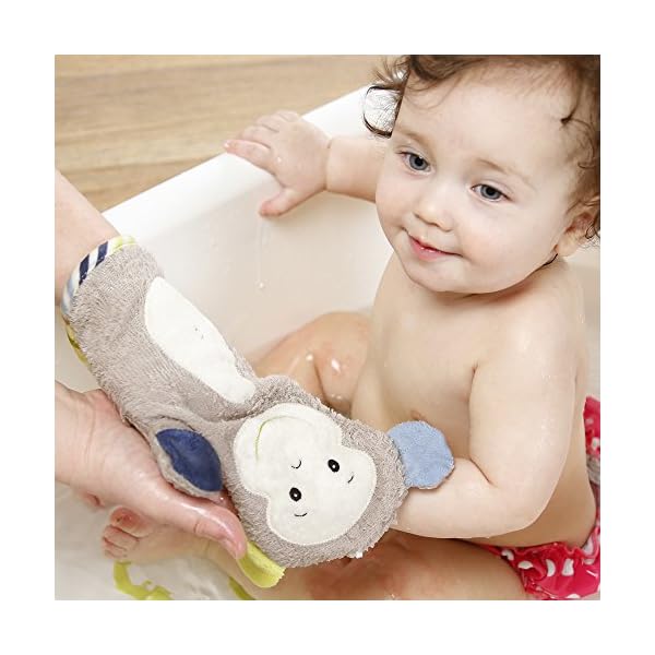 Fehn 051230 Waschhandschuh Dino – Waschlappen mit Tiermotiv für fröhlichen Badespaß, für Babys und Kinder ab 0+ Monaten – Bild 5