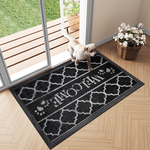 Felpudo resistente WLHHBO negro de 35 x 24 pulgadas impermeable 5
