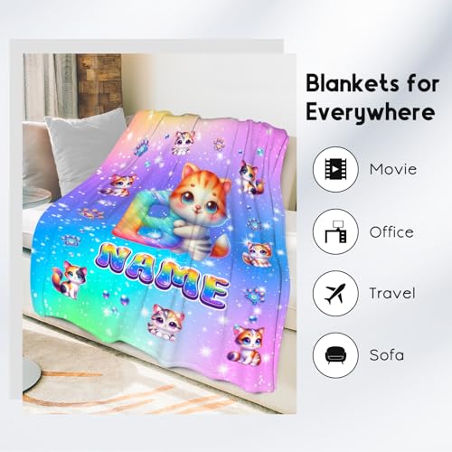 Cat Lovers Blanket - Personalized Blankets Gifts for Girls - Cute Pattern Soft Cozy Flannel Throw for Sofa Living