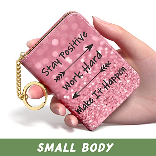 Image of Aiawoxc Credit Card Holder for Women, Small RFID Wallet Slim Leather Card Organizer Case with Zipper and Keychain, Work Hard