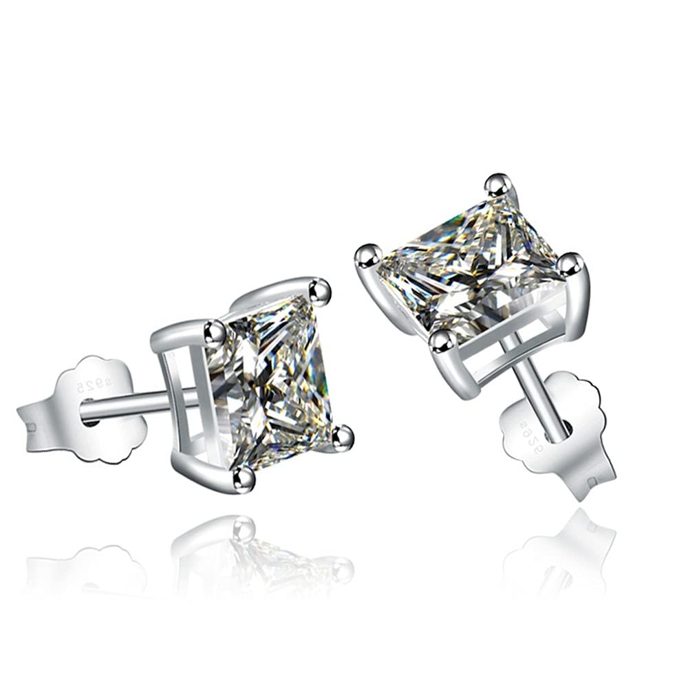 hgf S925 Pendientes cuadrados de plata de ley para hombres y mujeres pendientes de moda con incrustaciones de cristal de circonio japonés y coreano pendientes