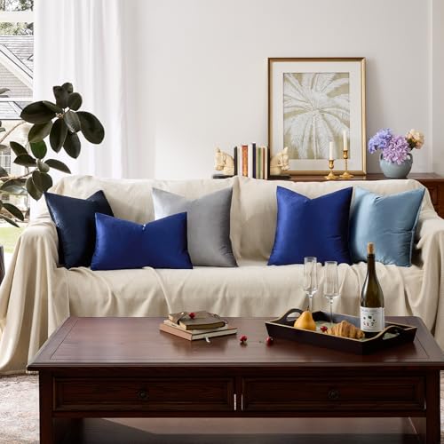 Image of GIGIZAZA Blue Velvet Decorative Throw Pillow Covers for Sofa Bed 2 Pack Soft Cushion Cover (Royal Blue, 12 x 20- Set of 2)