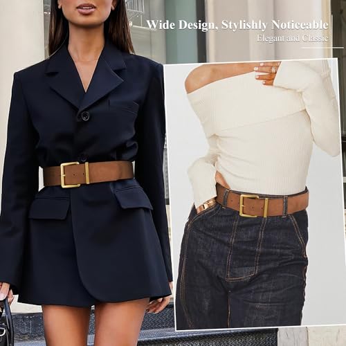 XZQTIVE Women Wide Chunky Belt for Dresses Fashion Thick Suede Belt with Gold Buckle2