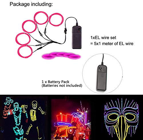 Image of MaxLax Pink EL Wire, Noise Reduction Neon Lights Wire 5 in 1Meter, Electroluminescent Wire for Halloween, Christmas Party, DIY Decoration