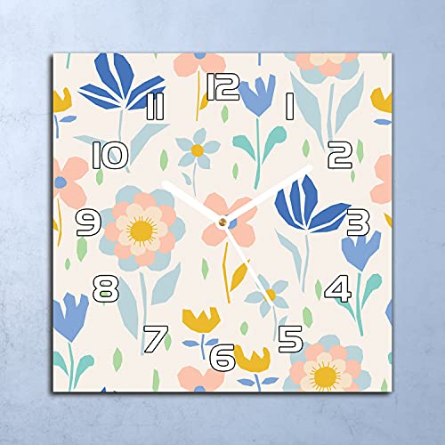 Horloge en verre cuisine salon moderne 30x30 cm avec motif fleurs géométriques colorées - 3