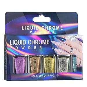 Hiopoiuyt 6pcs Holographie Liquid Chrome Nägel Pulver