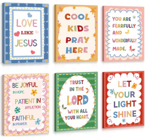 Image of CHDITB Kids Bible Verse Framed Canvas Wall Art, Christian Scripture Decor | Set Of 6 Religious Educational Print,Colorful Faith Uplifting Quote Poster For Sunday School Classroom Bedroom Nursery 8 inchx10 inch