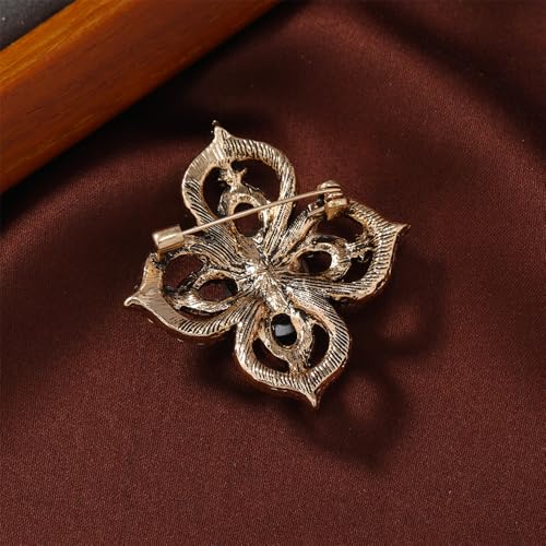 Image of Antique Crystal Brooch Pin for Women Men Vintage Rhinestone Art Deco Flower Clover Boho Victorian Brooches Lapel Pins Elegant Dress Accessories Wedding Birthday Jewelry