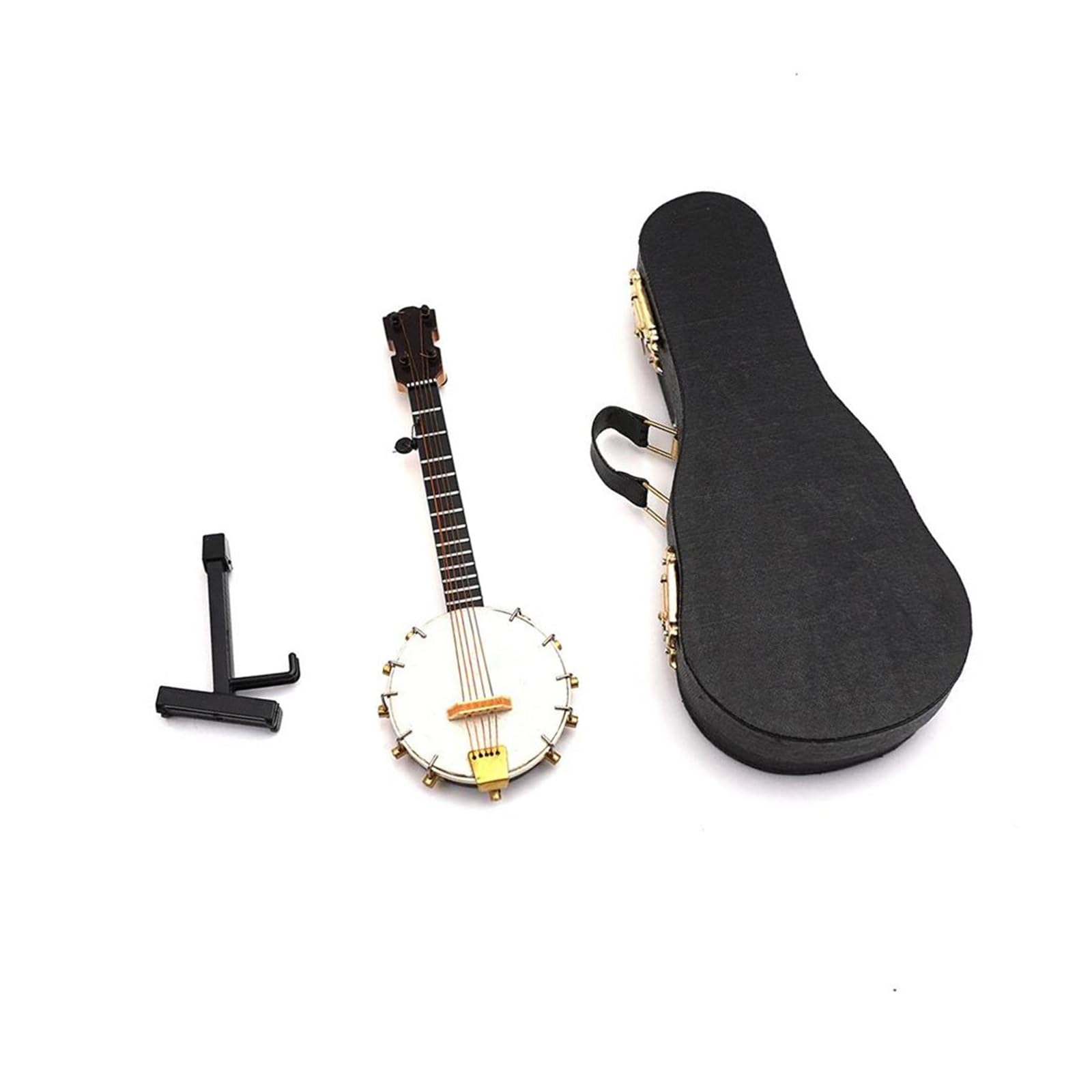 Mini Instrumento Musical Decoración Modelo De Banjo De Madera En Miniatura con Estuche De Soporte, Miniaccesorios para Instrumentos Musicales, Decoración