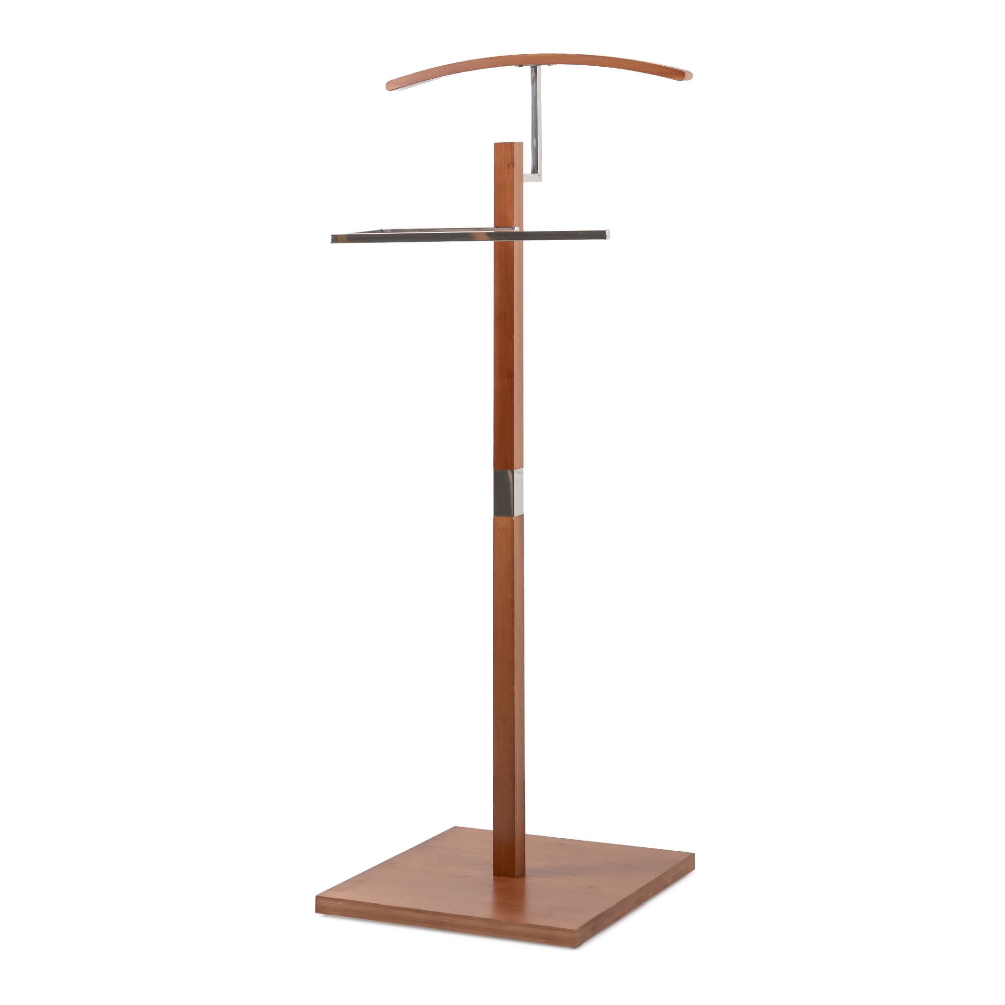Servo Muto Mod. VAREN - Finitura Cromo e Legno - Con Appendiabiti Superiore e Barra per Pantaloni - 47 x 35 x 111 cm - Acciaio Inossidabile e Legno - Appendiabiti per Camera da Letto